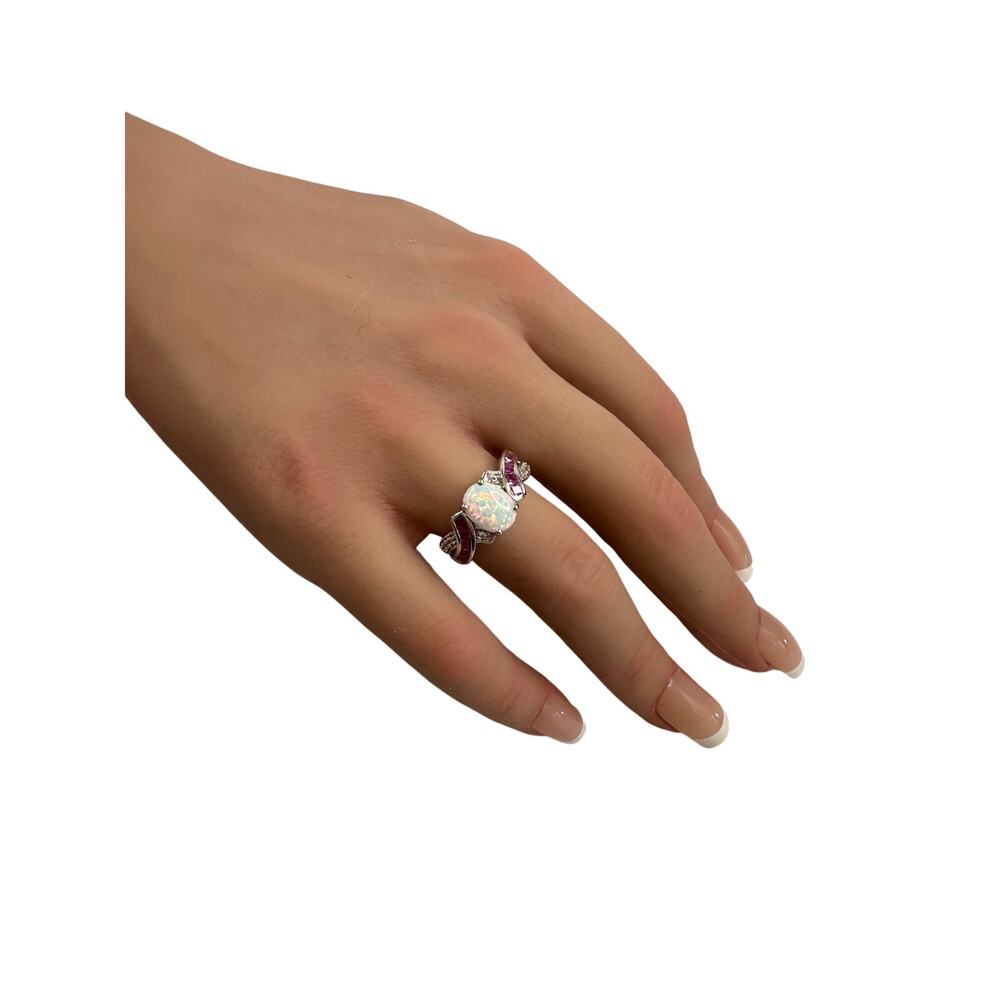 Beautiful Lab Created Opal & Sapphire Ring - Size 7 - Picture 14 of 15
